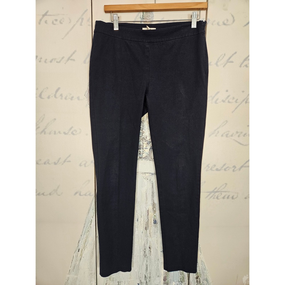 Eileen‎ Fisher Womens Navy Organic Cotton Stretch Slim Ankle Pants Split Hem XS